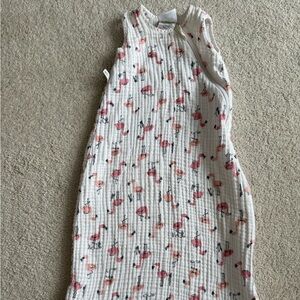 Flamingo Print Muslin Sleep Sack - Pink on White